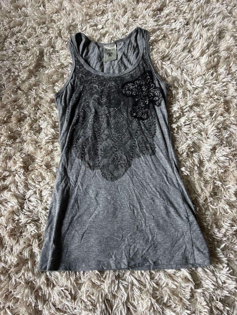 Vocal Gray Embellished Sleep Chemise Tank